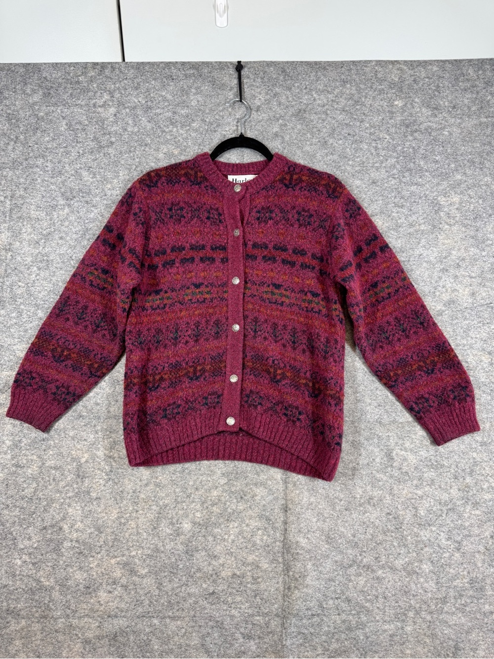 Harley Fair Isle Scottish Wool Cardigan Pink Small Cottagecore Cozy Sweater - Picture 2 of 12